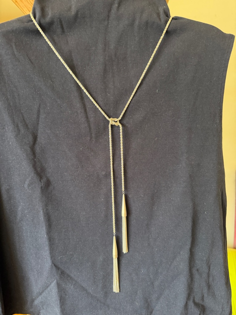 Twist rope, chain tassel lariat necklace, silver